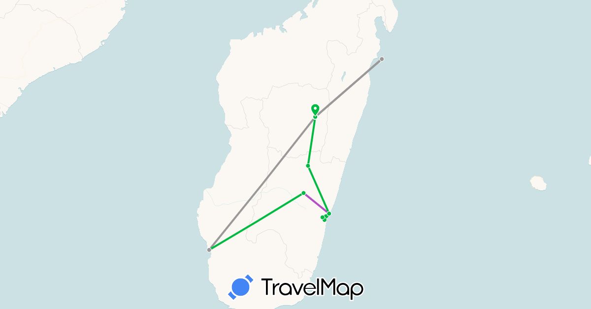TravelMap itinerary: bus, plane, train in Madagascar (Africa)